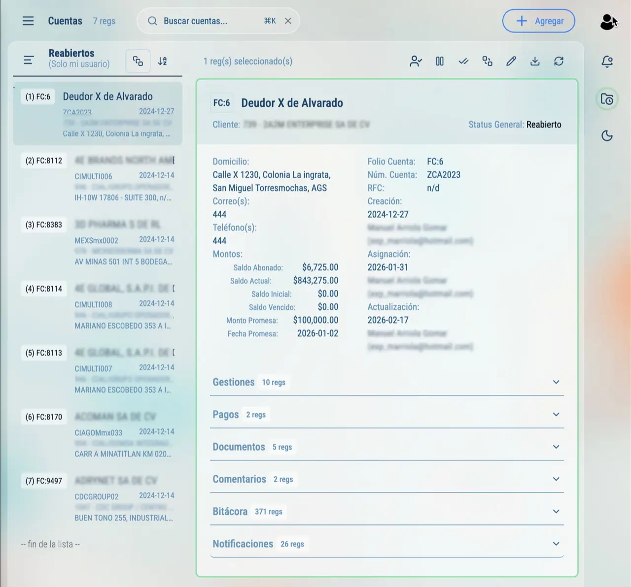 Expediente de deudor en Viveksys