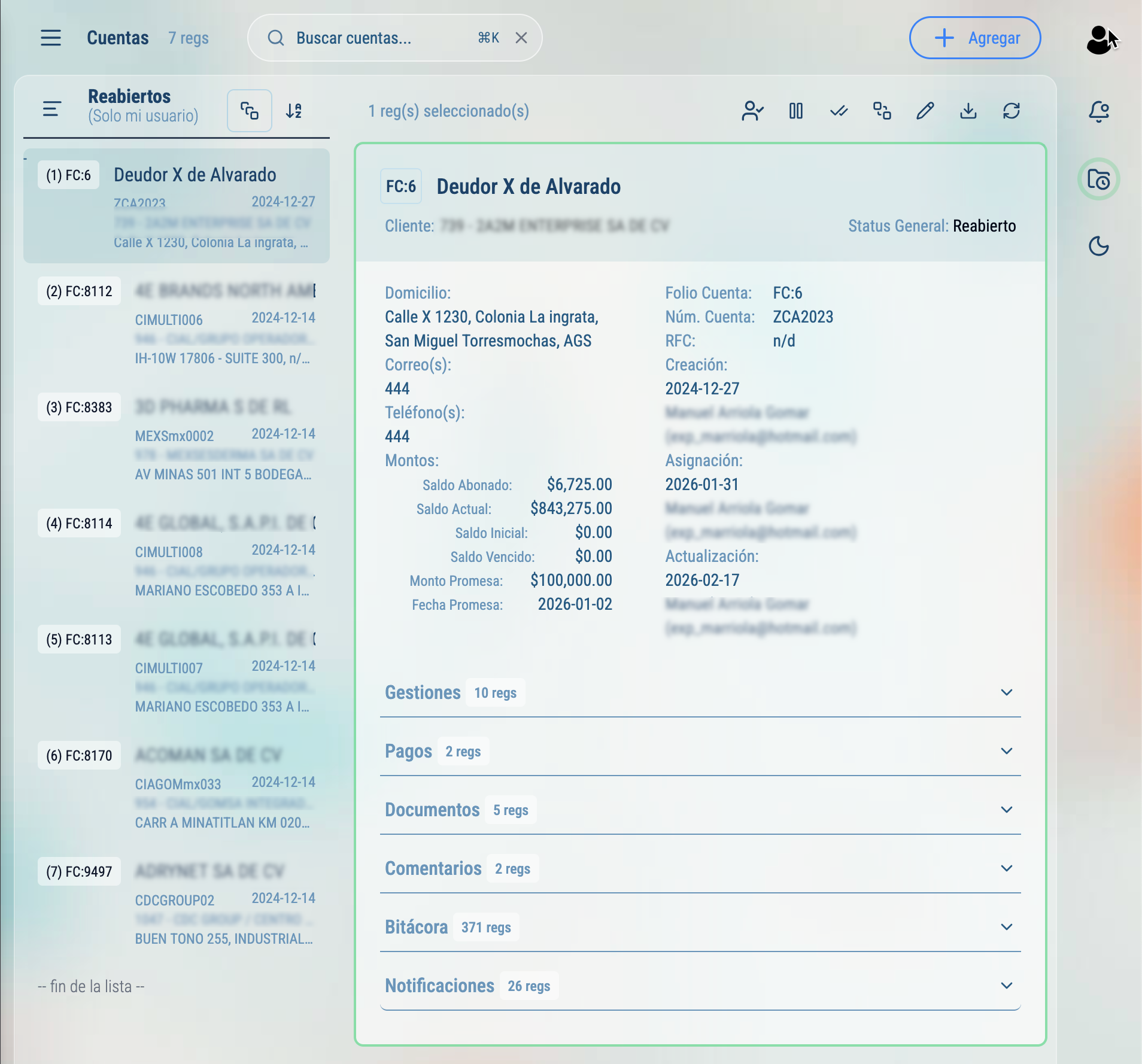 Vista de expediente en Viveksys