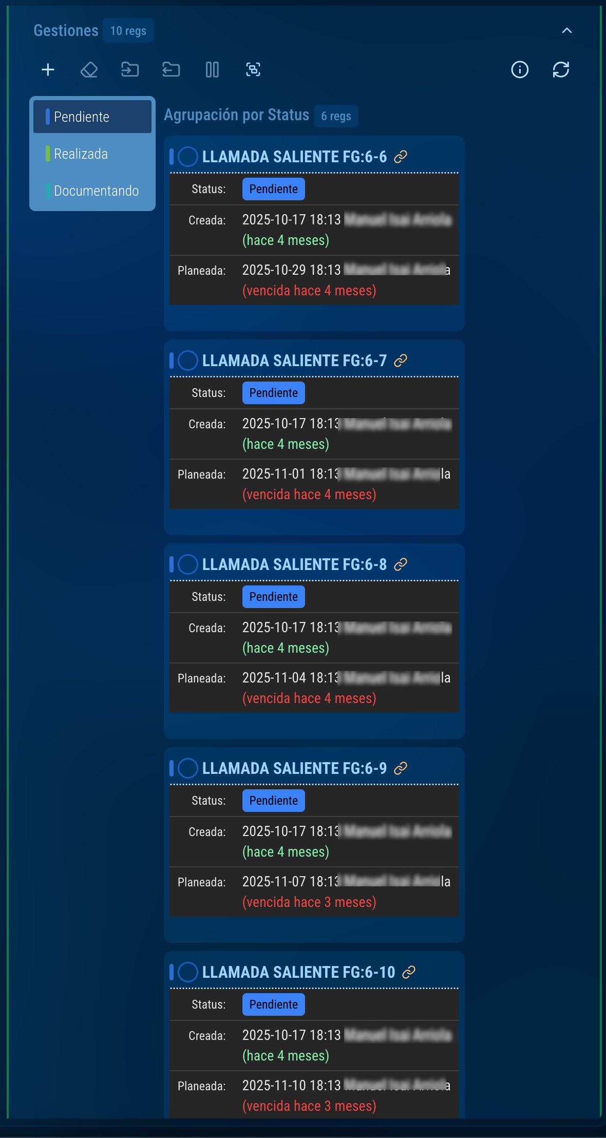 Historial de gestiones en Viveksys